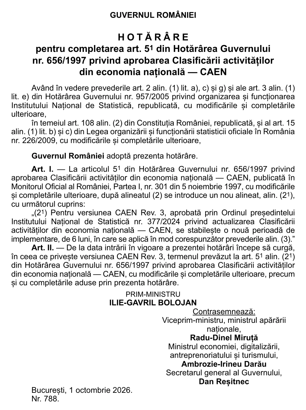 HG nr. 788/2026, așa cum a fost publicată în Monitorul Oficial al României, Partea I, nr. 835 din 1 octombrie 2026, pagina 10